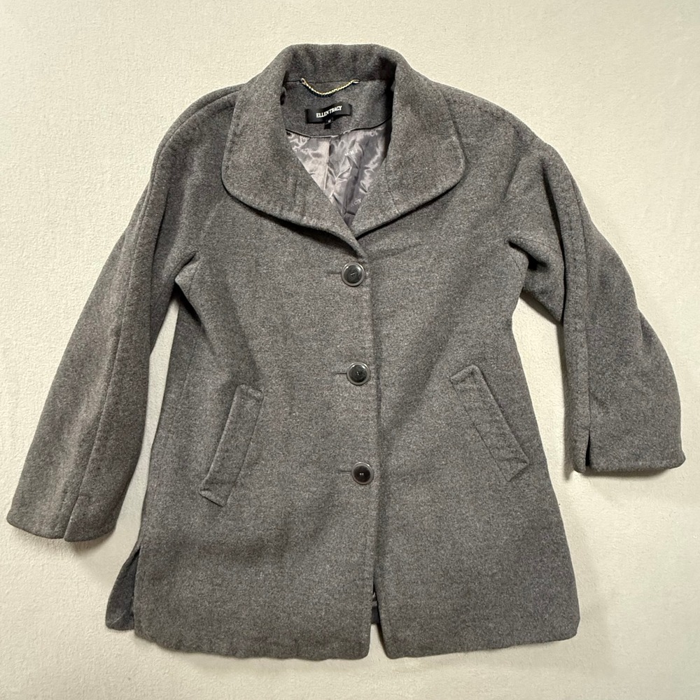 Ellen Tracy Ultra Soft Angora Wool Gray Single Breasted‎ Pea Car Coat Women 10